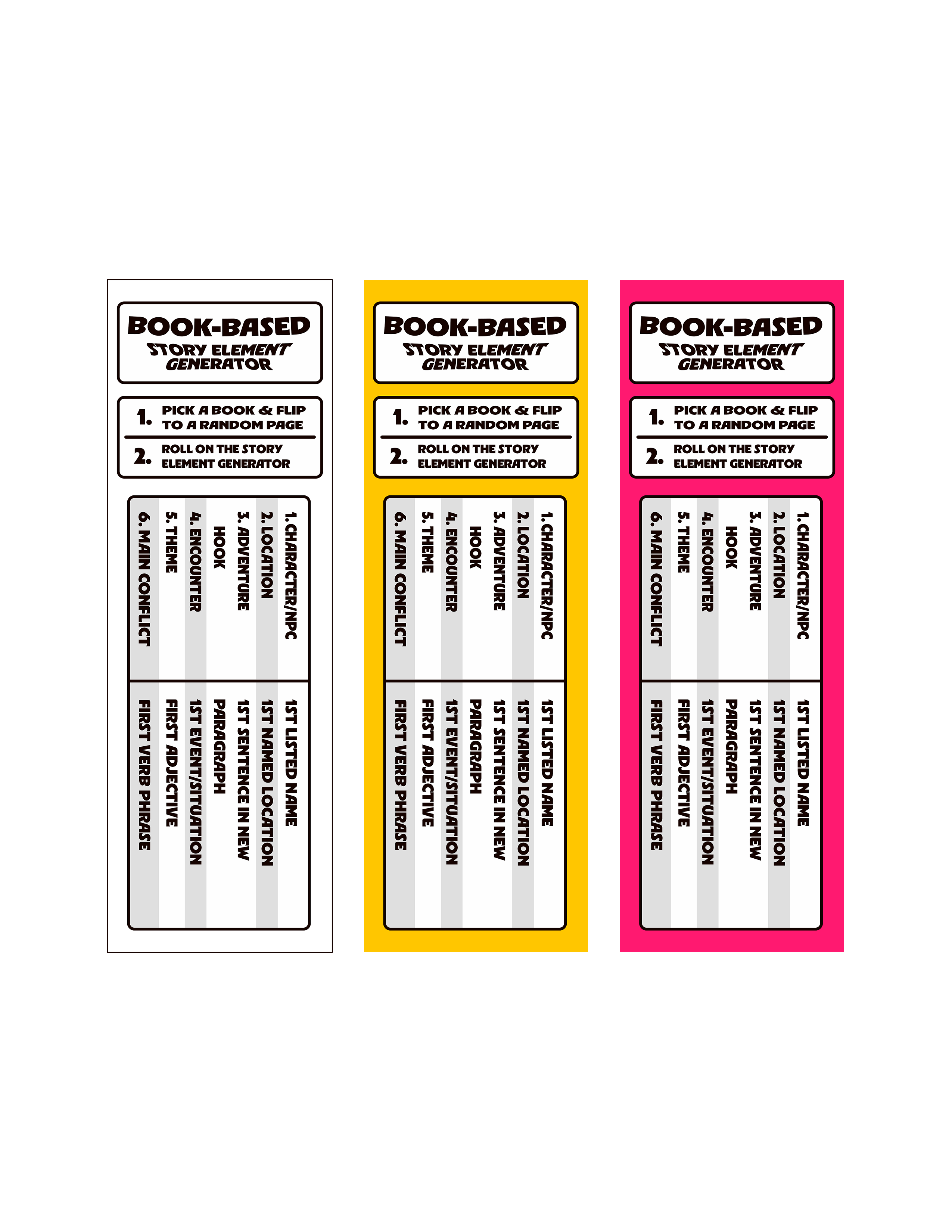 RPG TOOL BOOKMARK ALL 3 COLORS - BACK - BOOK BASED STORY ELEMENT GENERATOR.png